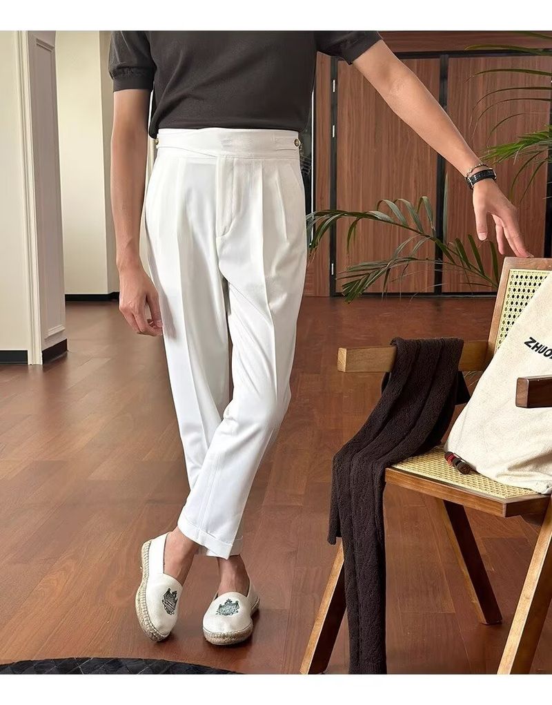 Calças masculinas British Gorge Workwear Calça casual Nine Point Calças soltas retas Nápoles_voghion.com