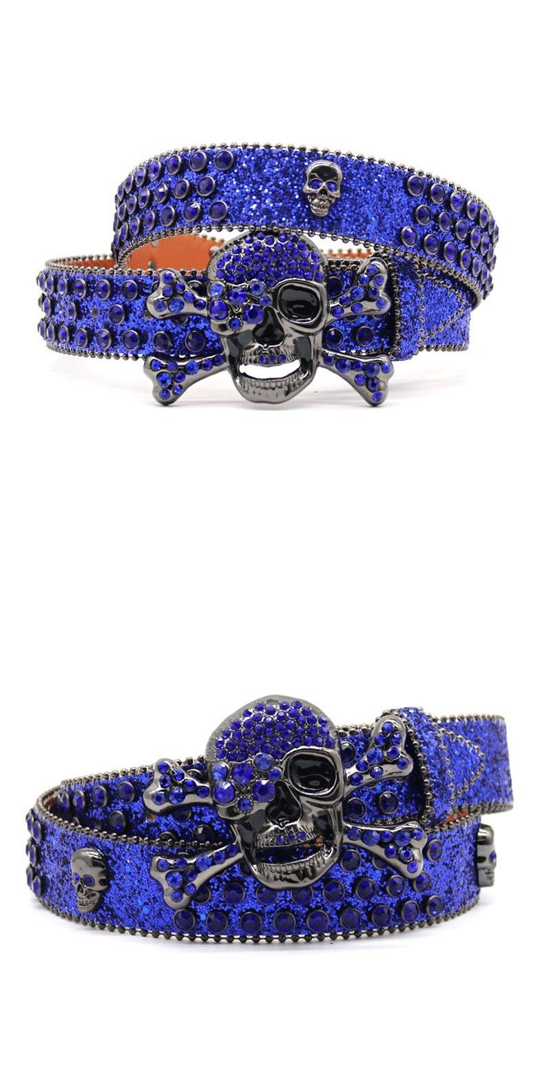 Guandžou skeleta galvas vīriešu spīdīga rhinestone josta hiphopa pankroka personalizēta mode_voghion.com