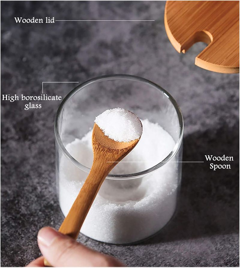 Set di 2 barattoli per spezie in vetro trasparente, contenitore per condimenti decorativo semplice ed elegante con coperchio in bambù e_voghion.com