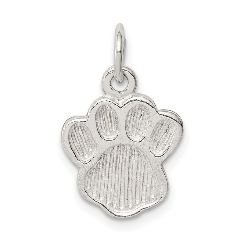 Sterling Silver Polished And Textured Paw Print Charm_voghion.com