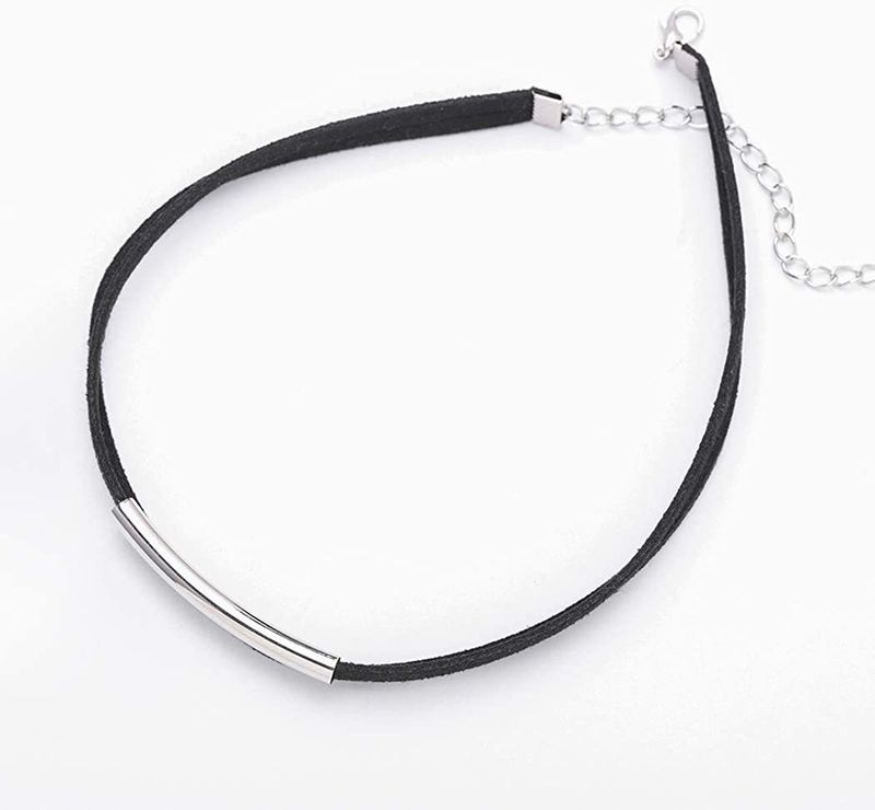 Collana girocollo corta in velluto a doppio strato, stile gotico, in metallo, nera, per donna_voghion.com