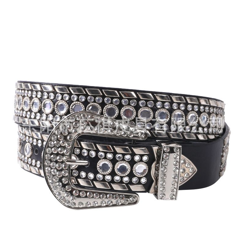 Feng Shui Leather for Women Handmade Embedding Fashion Versatile Decoration Crystal Sparkling Diamond Belt_voghion.com