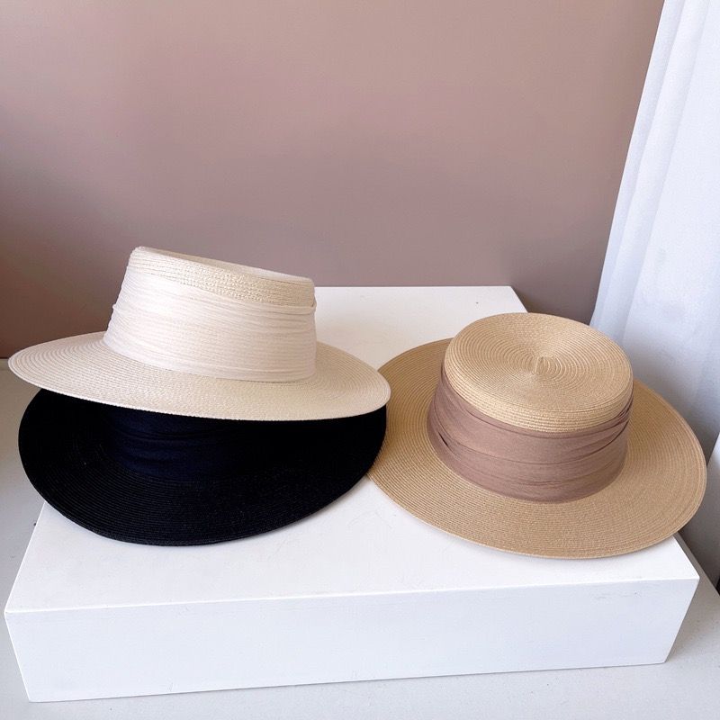 Mode europäischen amerikanischen Retro-Band breite Krempe Hüte für Frauen elegante flache Top Mode Strand Cap Qualität Hochzeit Sombrero_voghion.com