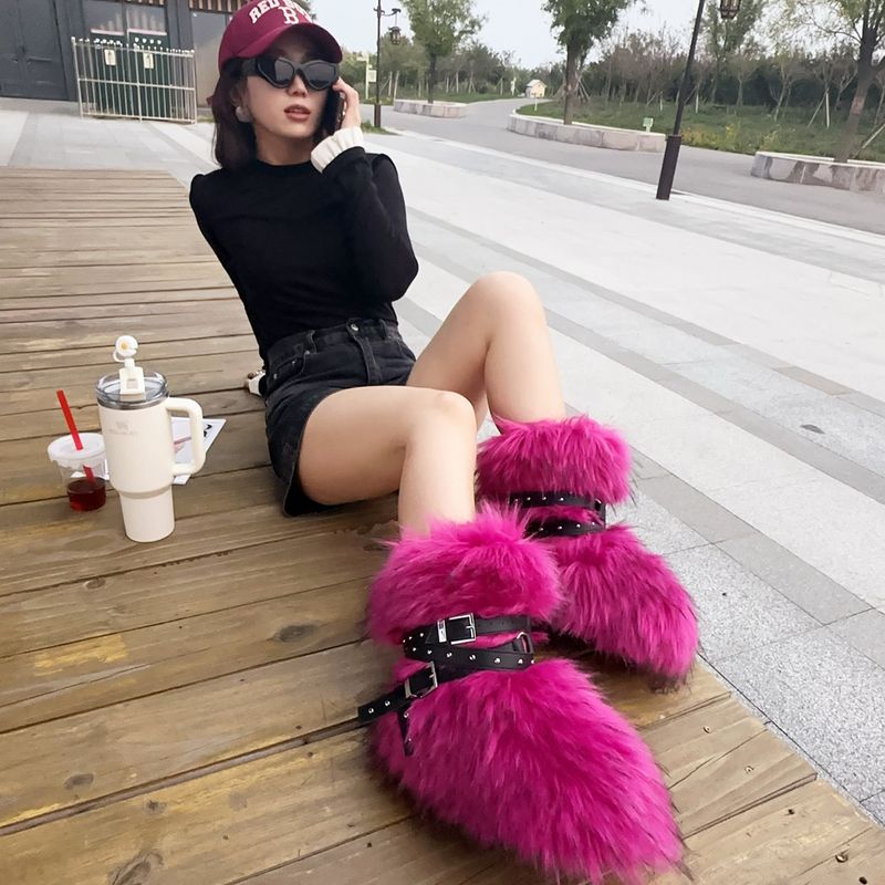 Botas de invierno con plataforma plana estilo punk para mujer, con tachuelas y piel sintética: antideslizantes, cálidas y a la moda (varios colores y tallas disponibles)._voghion.com