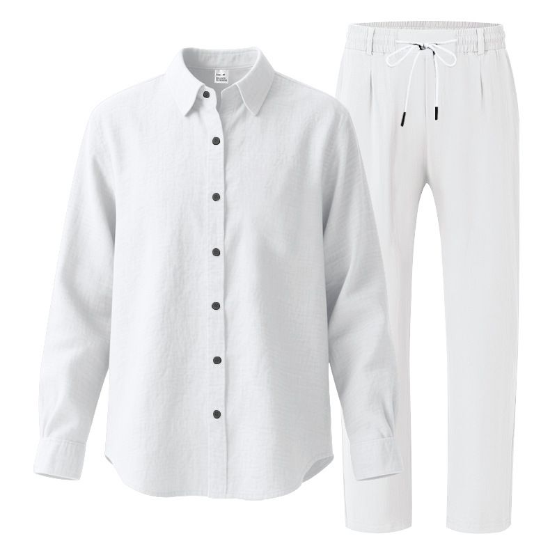 Completo camicia da uomo casual in lino con maniche lunghe, stile americano, sottile, autunno-inverno_voghion.com