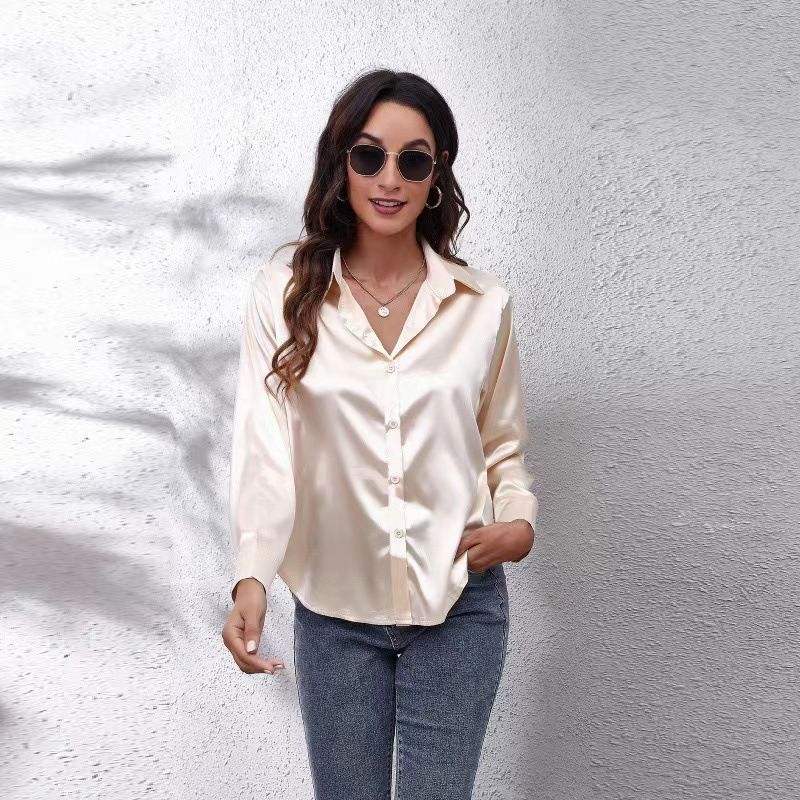 Camicie da donna, cardigan semplici con scollo a V di alta qualità, top larghi abbottonati a maniche lunghe da donna_voghion.com