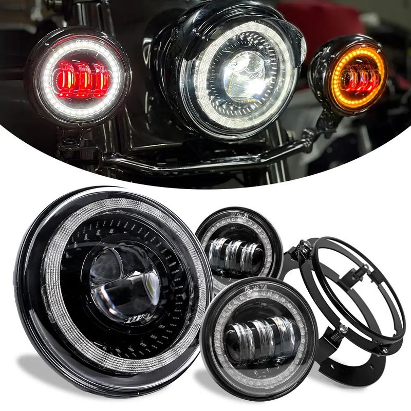 7 Inch Round Headlights And 4.5" 30w Passing Fog Lights,Dragon Eye Pattern Super Bright Motorcycle Headlight For Harley Davidson_voghion.com