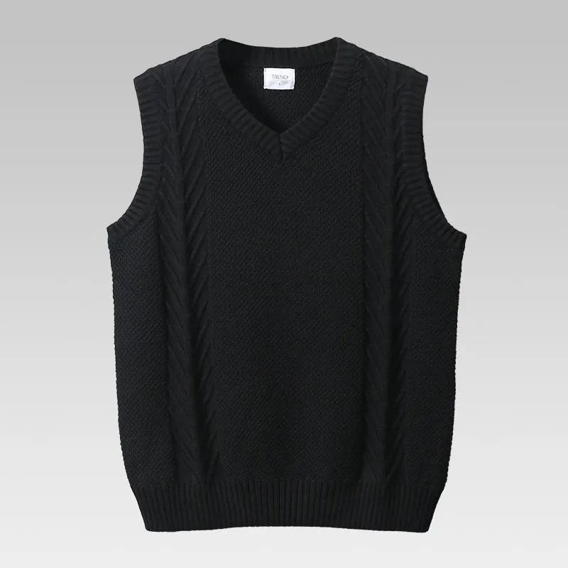 Men's Clothing Casual Business Thick Line Vest Men's V Neck New Sweater Knitted Vest Sleeveless Knitted Sweater Loose Top_voghion.com