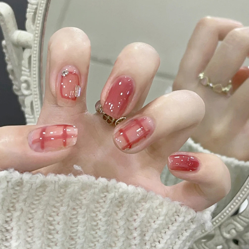 24Pcs Kopf Quadrat Volle Abdeckung Nagel Tipps Kurze Ballerina Falsche Nägel Tragbare Rosa Gefälschte Nägel Mit Blumen Desig S S_voghion.com