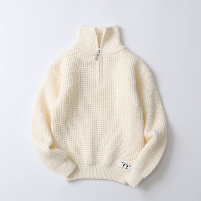 Mother & Kids Half-Zip Lambswool Sweater - Soft & Warm Winter Pullover For Big Kids (8+ Years), Classic Solid Colors (Cream, Coffee, Gray, Navy)_voghion.com
