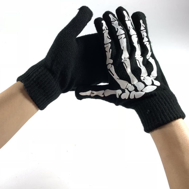 Winter Halloween Skull Claw Pattern Luminous Knitted Touch Screen Gloves Night Glow Performance Props Gloves_voghion.com
