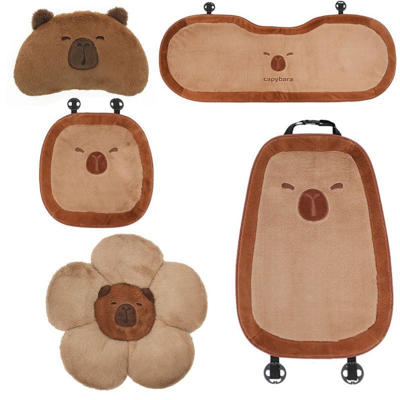 Cute Plush Capybara Seat Cushion Soft Comfortable Headrest Stuffed Lumbar Support Waist Pillow Car Decoration_voghion.com
