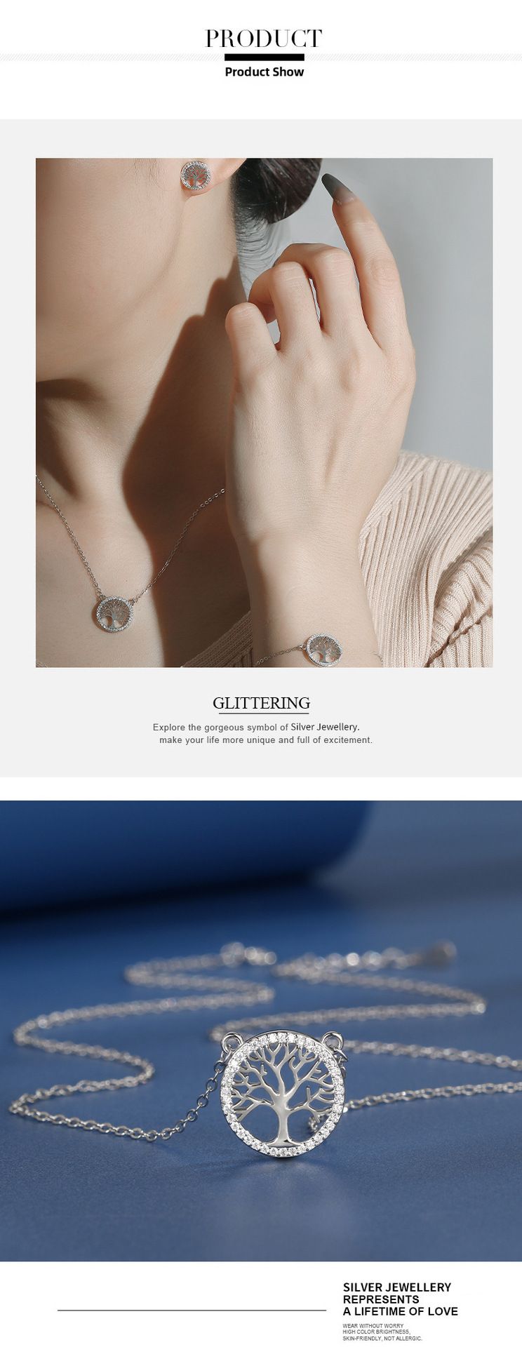 Collana con albero della vita in argento sterling con esplosioni transfrontaliere, stile europeo e americano, ciondolo con albero della pace, clavicola, ciondolo_voghion.com