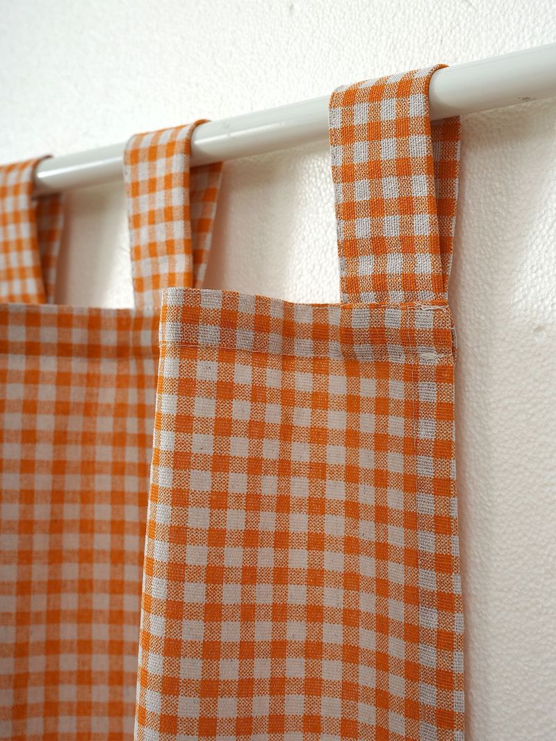 Cortinas xadrez boêmias para cozinha, quarto e cafeteria – Cortina de porta e janela de linho e algodão estilo Ins com borlas, xadrez vermelho/verde/preto_voghion.com