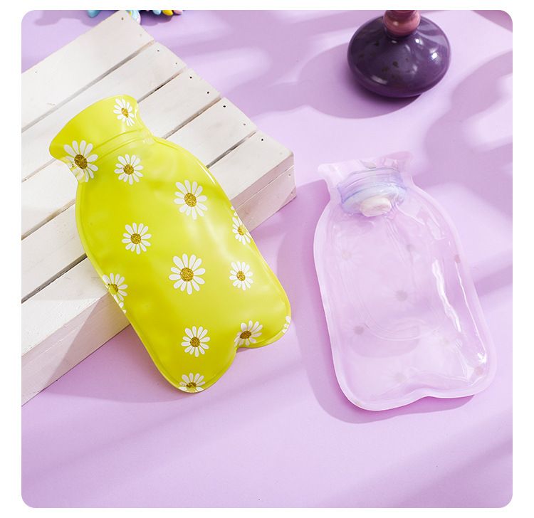 Bouillotte miniature en PVC (vente en gros) - Chauffe-mains épais et sûr, motif chrysanthème, 11 x 19 cm, couleurs assorties_voghion.com