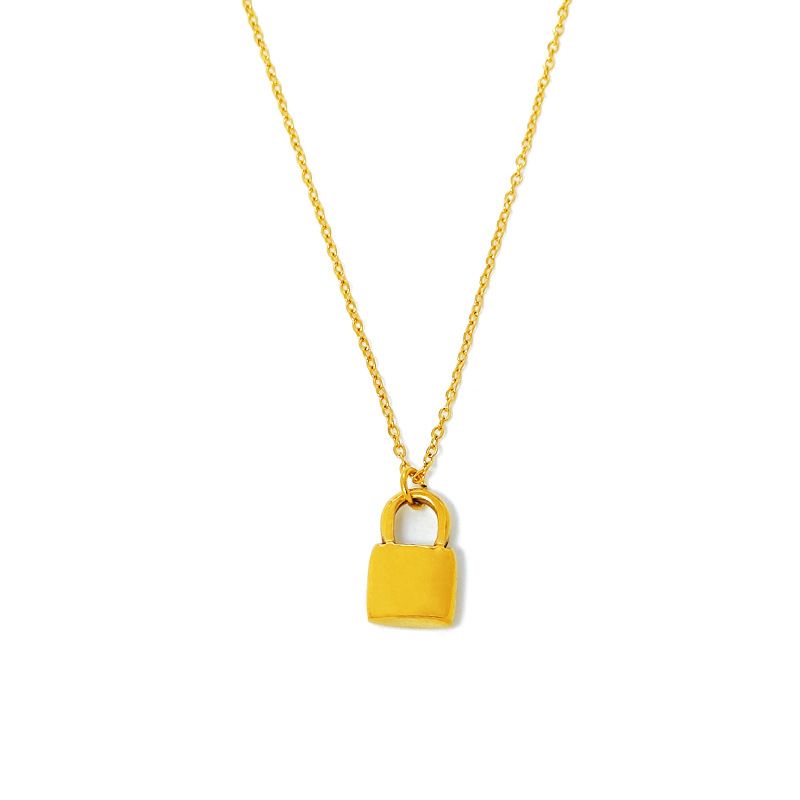 Vintage Lock Necklace - Minimalist Geometric Lock Pendant For Women In Titanium Steel (Retro Simple Small Lock Chain)_voghion.com