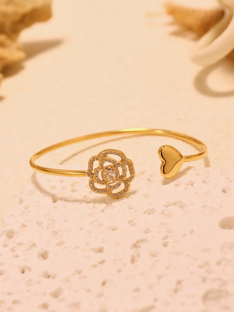 Women's Jewelry Full Diamond Love Rose 5A Zircon Thin Circle Bracelet Open Niche Design Ladies Light Luxury Fashion Jewelry_voghion.com