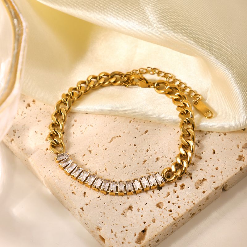 Stainless Steel Spliced Bracelet Claw Luxurious Temperament Cuban Welded Zircon Chain_voghion.com