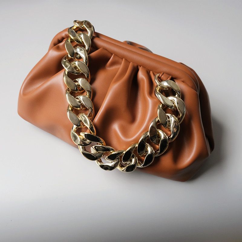 Influencer Stesso Stile Oro Versatile Spessa Moda Borsa a Spalla Borsa da Ascella Catena Tracolla_voghion.com