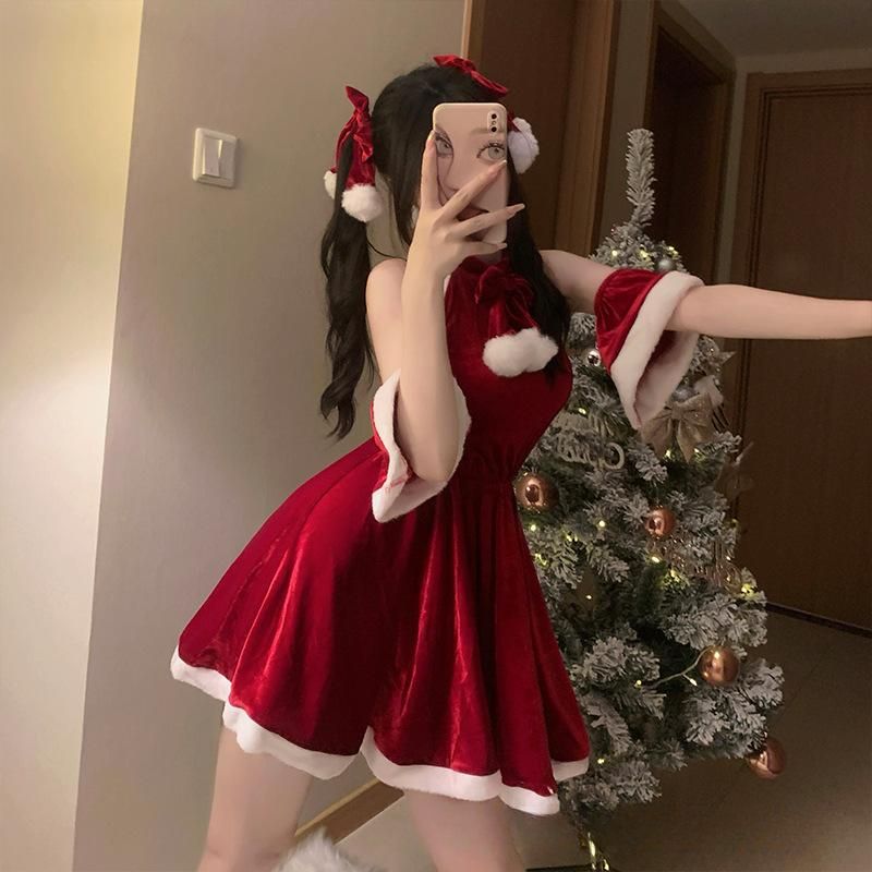 Grande tenue de Noël pour femme de 100 kg, robe de Nouvel An, uniforme de femme de chambre, costume de scène_voghion.com