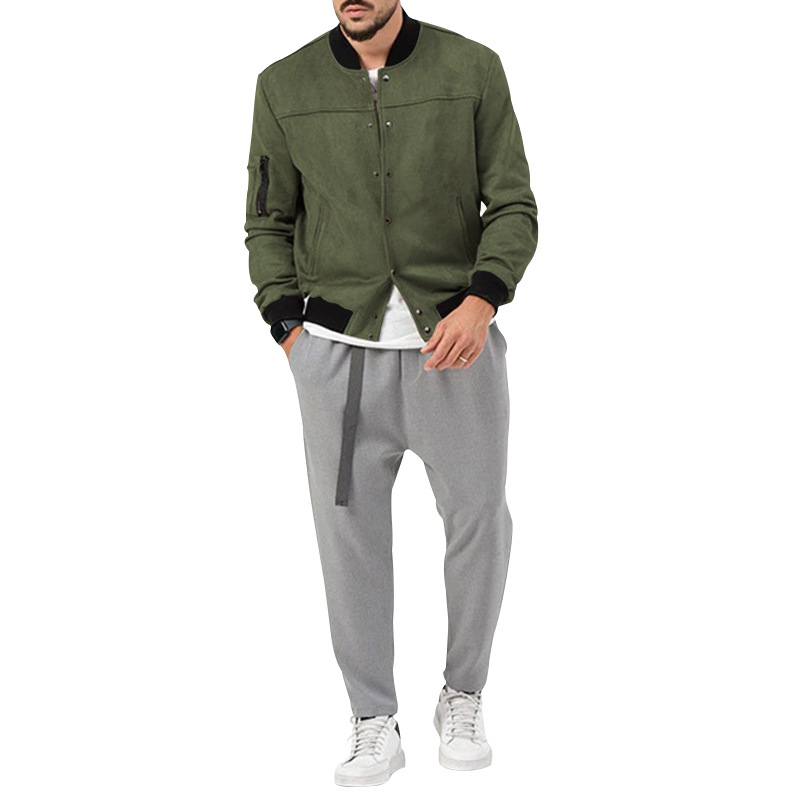 Men's Clothing Autumn and Winter Suede Stand Collar Men's Button Cardigan Jacket Casual Retro Jacket Men_voghion.com