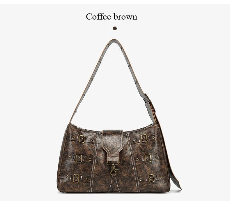 2025 New PU Leather Shoulder Bag Wide Strap Retro Large Capacity Heavy Metal Punk Vintage Tote Handbag_voghion.com