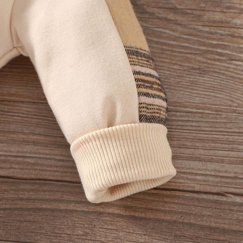 Mother & Kids INS newborn baby boy spring and autumn plaid patch bear long-sleeved openable one-piece rompers_voghion.com