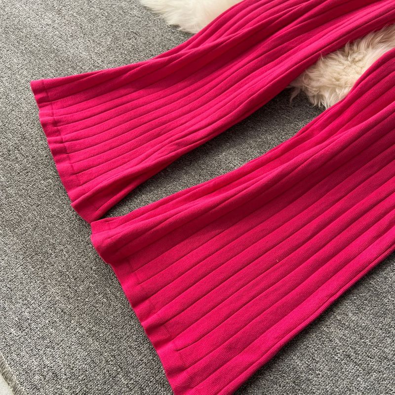 Pull côtelé à col haut pour femme, pantalon large taille haute, style décontracté, costume deux pièces_voghion.com