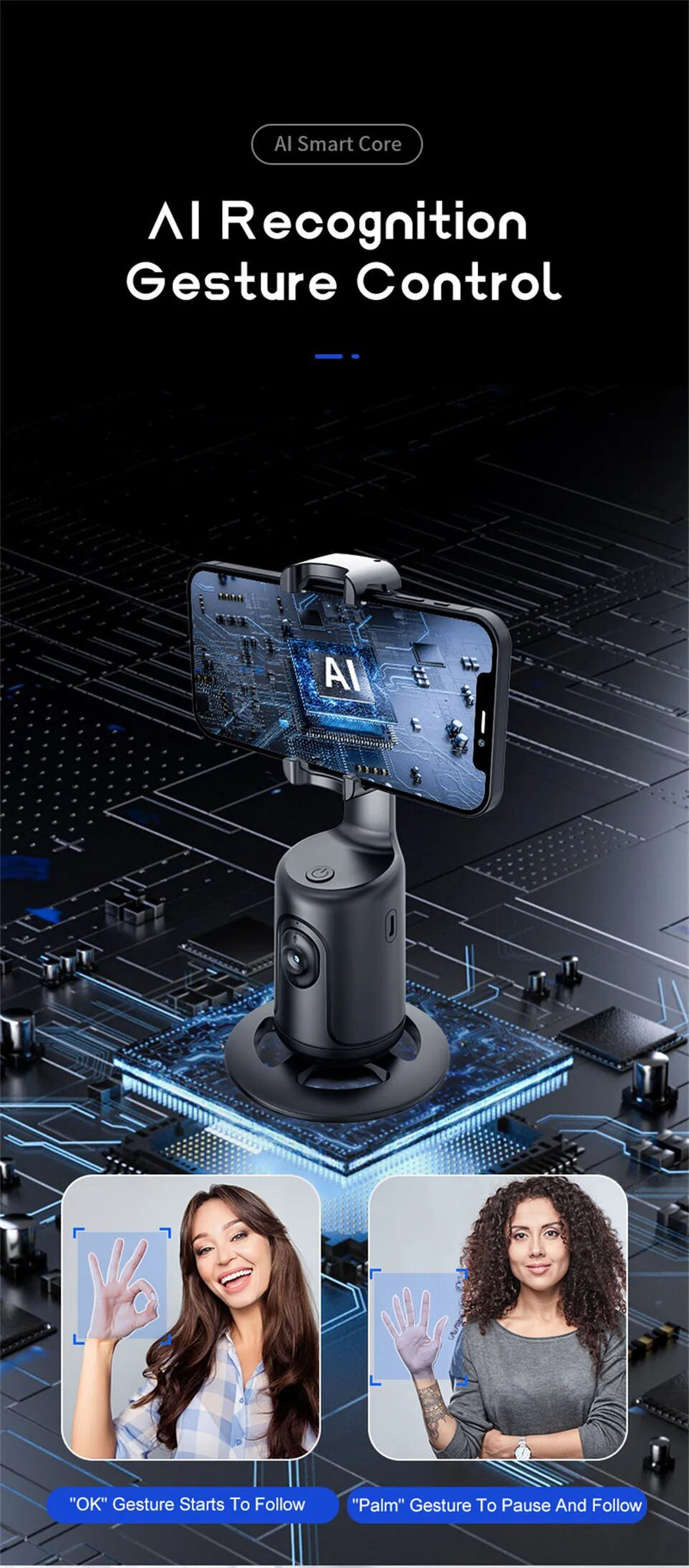 Automatyczne śledzenie Inteligentny robot do robienia zdjęć Kamera 360 Twarz Mobilny stojak Stabilizowany sztuczną inteligencją Selfie Stick Vlog w czasie rzeczywistym_voghion.com