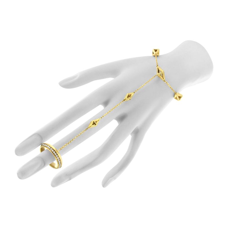 14K Yellow Gold 1/4 Cttw Diamond Ring and Bracelet Hand Chain (G-H Color, SI1-SI2 Clarity) - 7"_voghion.com