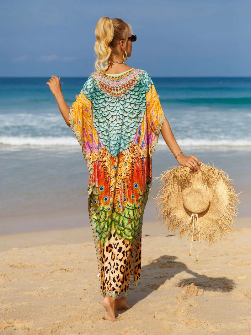 Bohemian Beach Cover-Up Kleid – Leichte und atmungsaktive Tunika aus 99 % Baumwolle für Damen, übergroßes, fließendes Sommerkleid, perfekt für den Pool_voghion.com