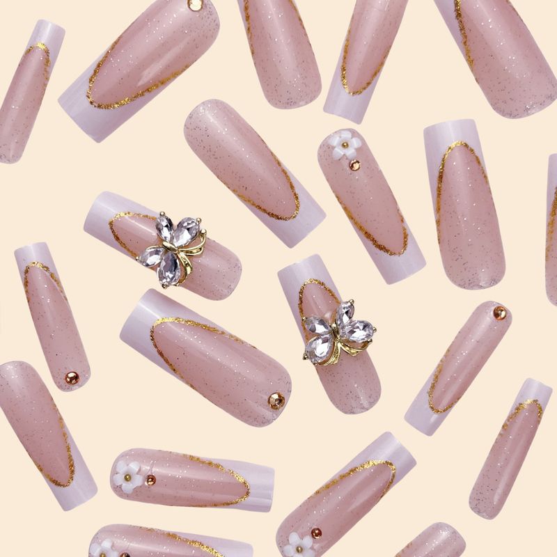 Armatura indossabile in stile diamante con unghie staccabili, decorazione a farfalla in metallo, unghie finte finte_voghion.com