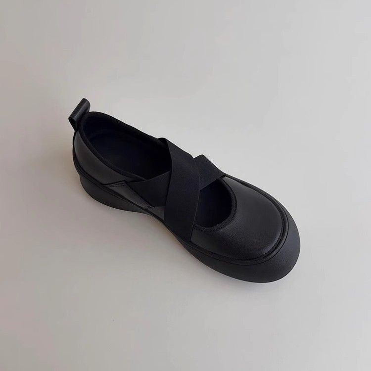 Soft Version~ Thick Sole Sports Ballet For Women Versatile Genuine Leather Cross Strap Round Toe Single Mary Jane Shoes_voghion.com