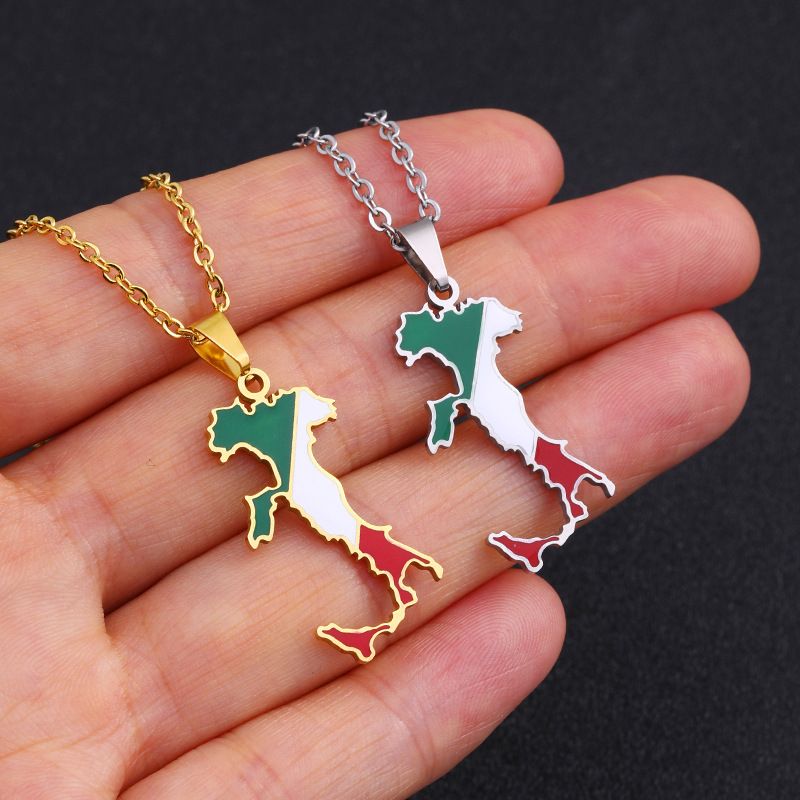 Collana con ciondolo a forma di mappa italiana, collana in acciaio inossidabile, stile etnico, design di nicchia femminile, senso leggero, lusso, gioielli geometrici con gocce di olio_voghion.com
