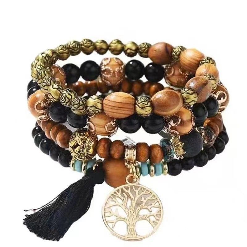 Ins Style Ethnic Bracelet Simple Forest Series Wooden Beads Bohemian Unisex Travel Photo Jewelry_voghion.com