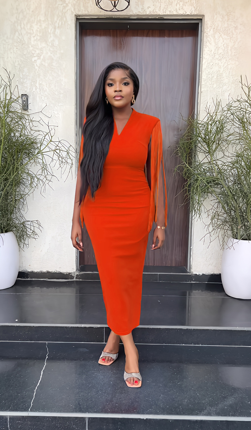Women's fringe shawl temperament one-step slim-fit pencil dress_voghion.com