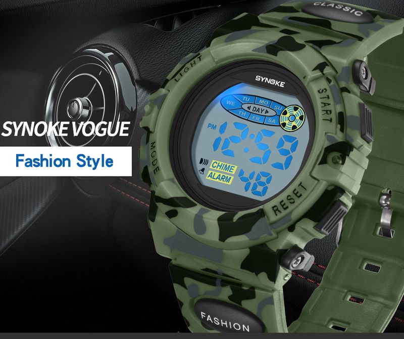Unisex Digital Sports Watch With Camouflage Design, Multi-Color Night Light, Waterproof, Lightweight & Durable For Kids And Adults_voghion.com