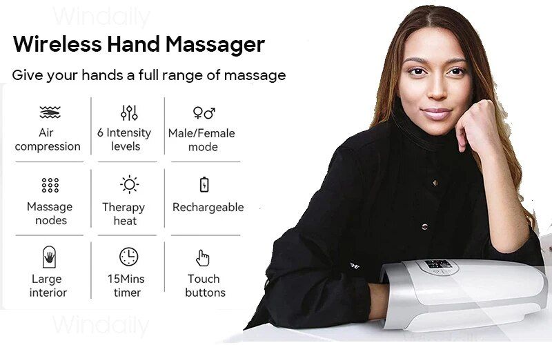 Negozio di bellezza Elettrico Wireless 2023 Massaggiatore manuale Dispositivo Calore Compressione dell'aria Palm Massaggio Hine Beauty Finger Polso Spa Rel_voghion.com