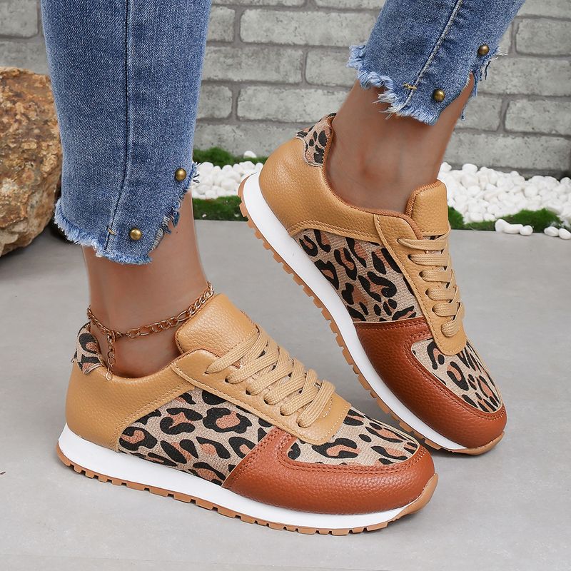 SHLIANG Kadın Spor Ayakkabıları Günlük Düz Bağcıklı Açık Hava Koşu Tenis Deri Moda Baskılı Nefes Alabilir Vulkanize Ayakkabı_voghion.com