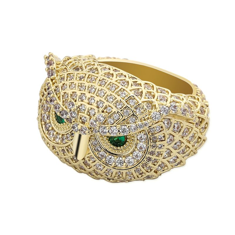 Herrenschmuck, vergoldeter Ring mit Eulen-Edelstein für Hip-Hop-Trendsetter – Größen 7–11_voghion.com