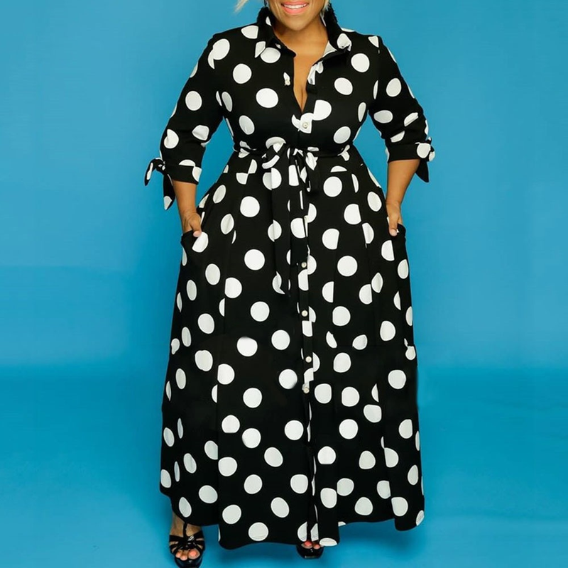 Abito da donna con stampa a pois, camicia a maniche lunghe, di grandi dimensioni, di vendita calda_voghion.com