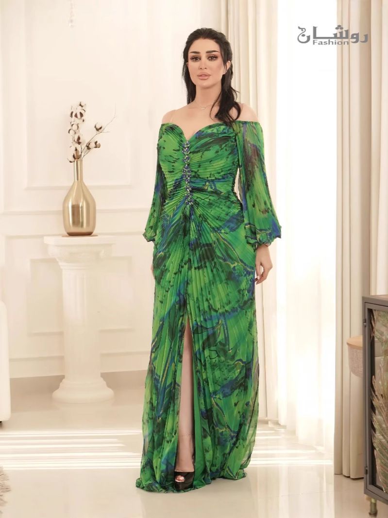 Damenbekleidung Party bedrucktes plissiertes Langarmkleid INS lockeres lässiges Damenkleid_voghion.com