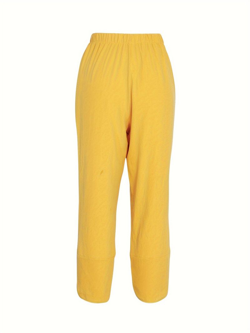 Pantaloni larghi alla moda da donna, casual, larghi, in cotone e lino, con elastico in vita, a nove punte_voghion.com