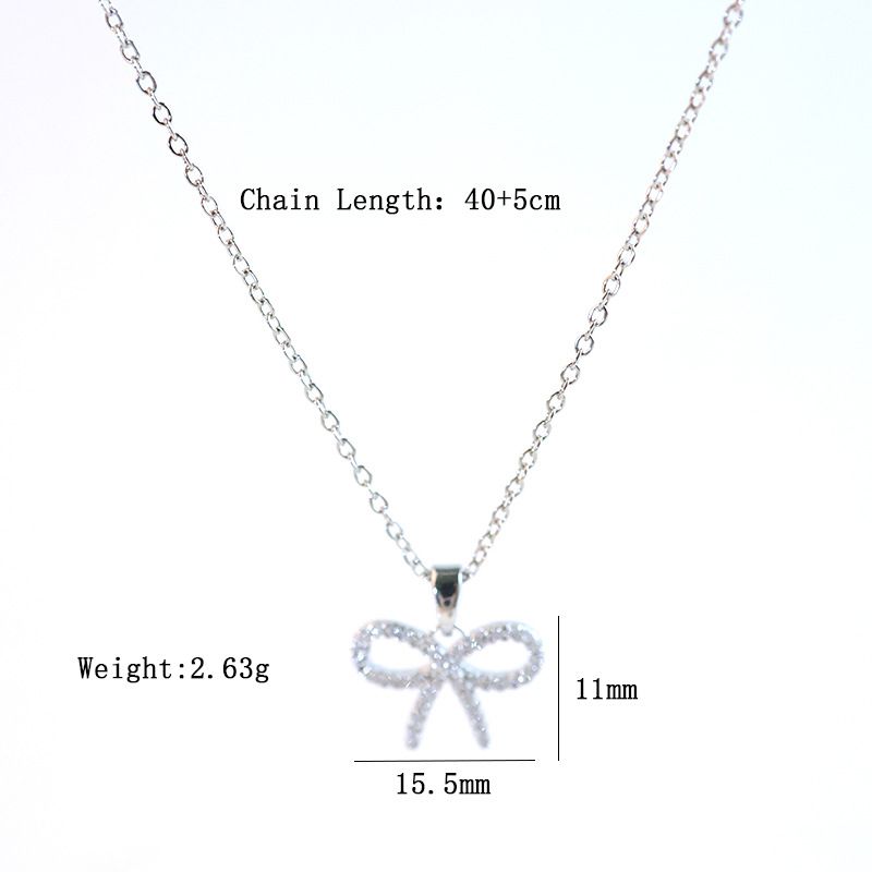 Collana con fiocco piccolo e zircone, squisita e di alta qualità, per donne, design di nicchia alla moda, versatile catena per clavicola_voghion.com