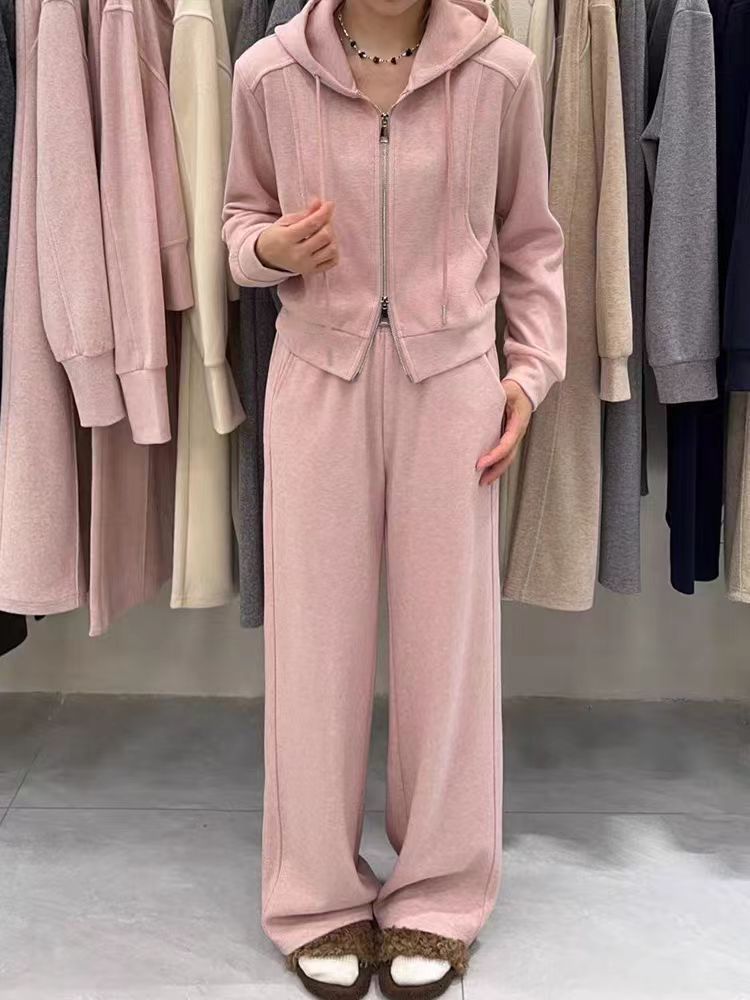 Felpa con cappuccio e cerniera sportiva casual da donna, nuovo inverno 2025, set due pezzi spesso alla moda_voghion.com