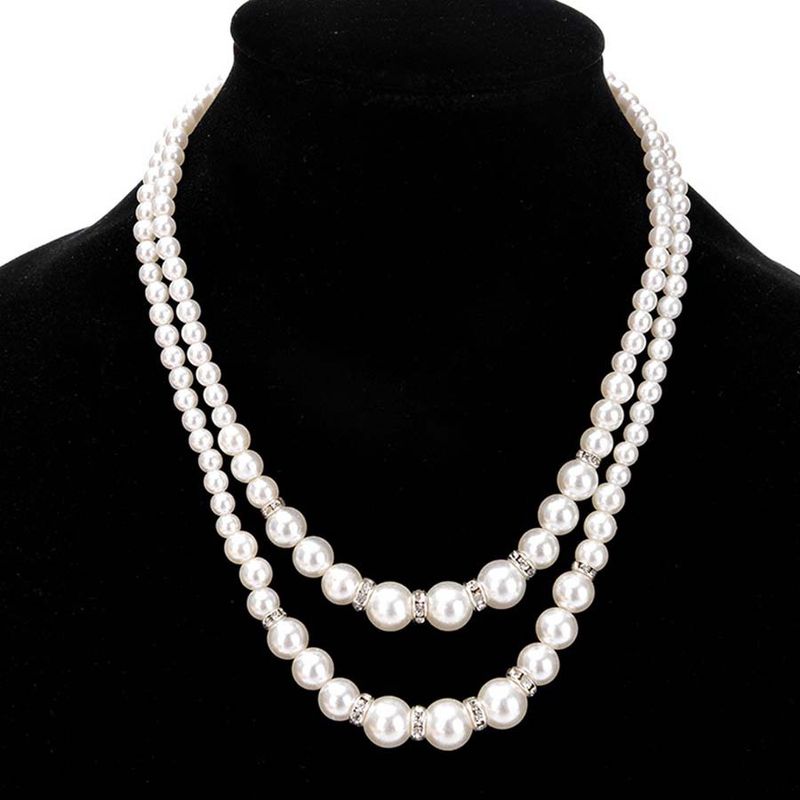 Collier de perles à la mode avec une élégante chaîne longue de pull à double couche de perles sertie de diamants_voghion.com