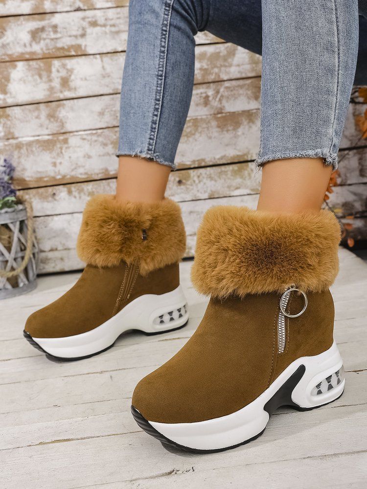 Women Ankle Boots Autumn Winter Short Boots Snow Winter New Comfortable Sports Casual Cotton Platform Wedge Thick Sole Fleece Lined Short Boots For W_voghion.com