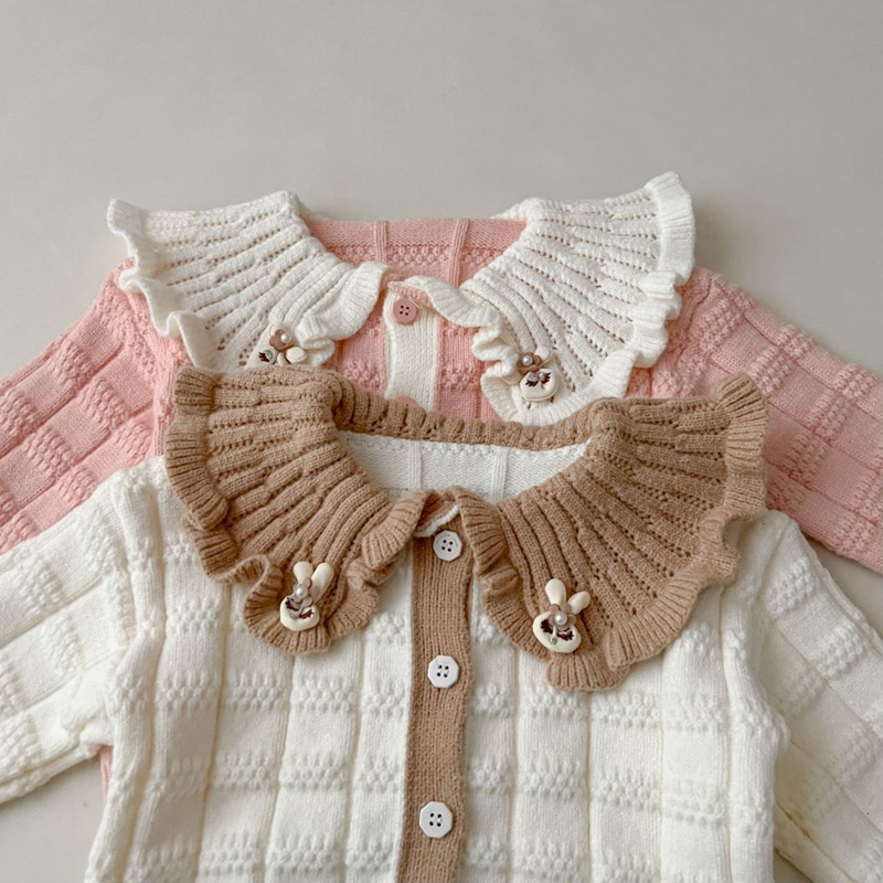 Veste tricotée deux pièces pour fille, cardigan à grand revers en forme de lapin avec pull mignon, nouvelle collection automne/hiver 2023_voghion.com