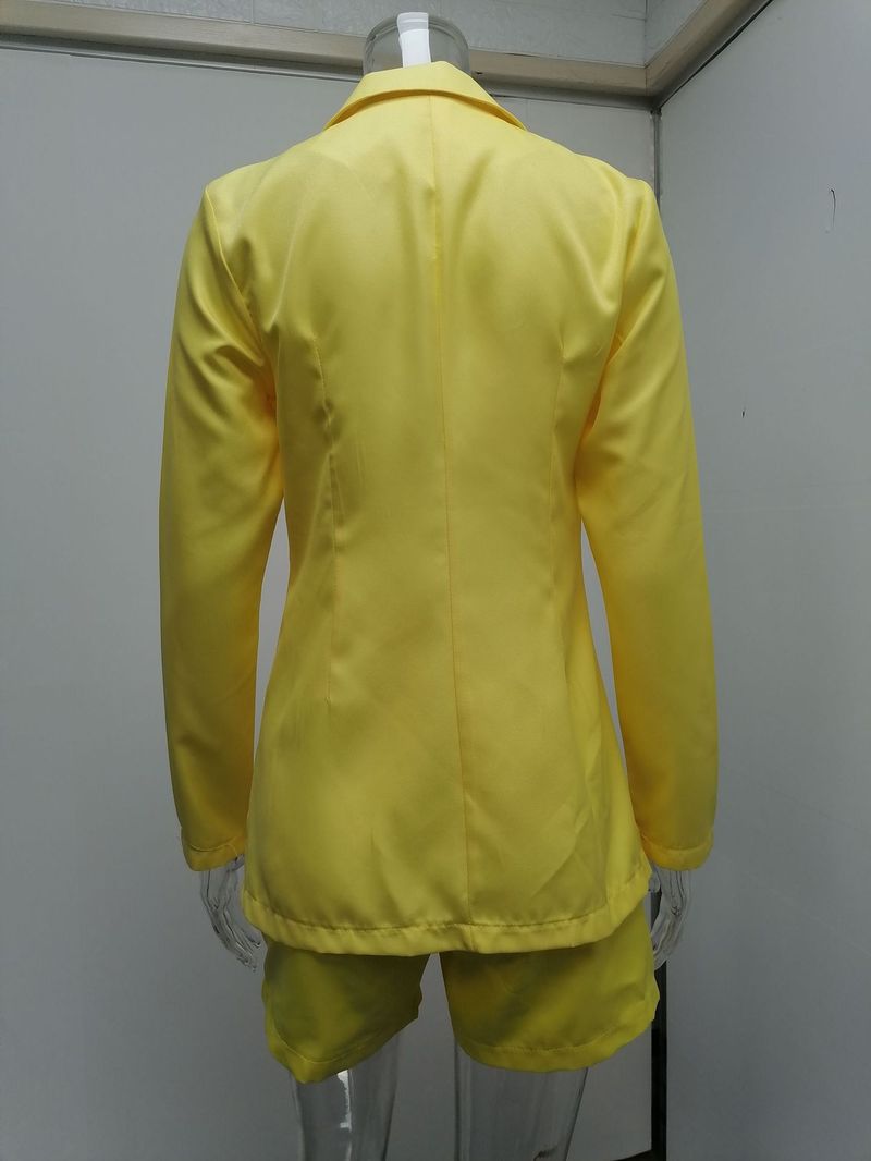 Costume deux pièces décontracté à manches longues et revers pour femmes_voghion.com