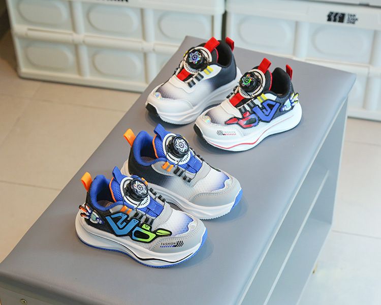 Children's sneaker 2024 spring and autumn boys' casual shoes rotating button girls' running shoes breathable baby mesh shoes single_voghion.com